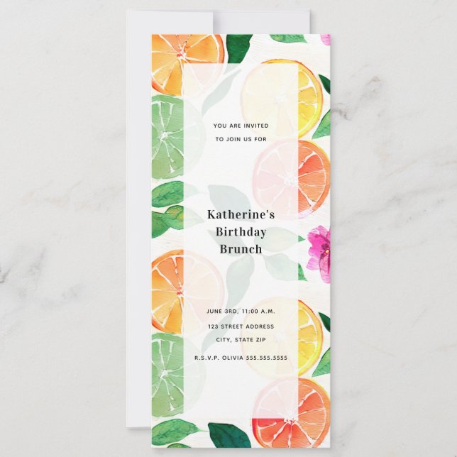 Invitation Fête générique florale Citron Citrus Aquarelle (Devant)