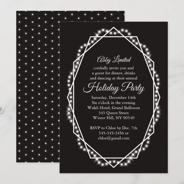 Invitation Fête Géométrique Étincelle Entreprise Parti Noir (Devant / Derrière)