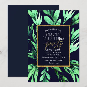 Invitation Fête Glam Botanique Aquarelle Bleu Vert