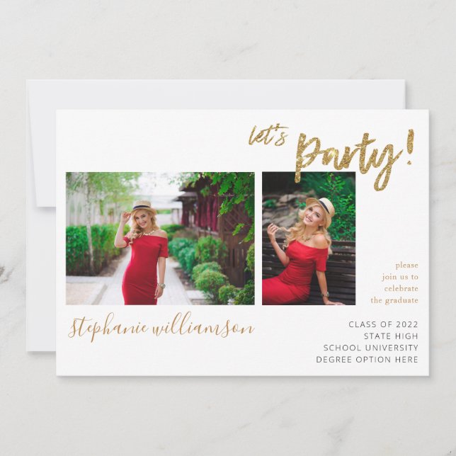 Invitation Fête - Gold 2 Photo Graduation Party (Devant)