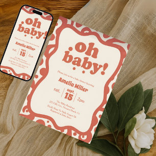 Invitation Fête Groovy Oh Baby Rétro Terracotta des années
