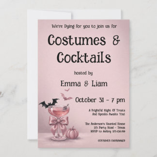 Invitation Fête Halloween Boisson Rose et Chauves-souris avec