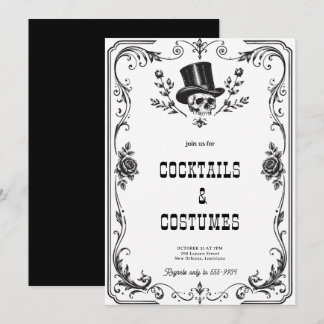 Invitation Fête Halloween crâne gothique vintage