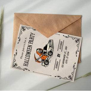 Invitation Fête Halloween Crâne Gothique Vintage Noir Beige