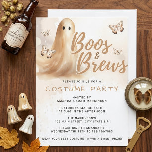 Invitation Fête Halloween neutre Watercolor Boos And Brews