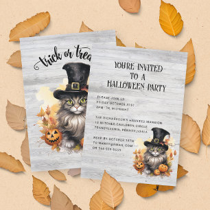 Invitation Fête Halloween personnalisée chat vintage rustique