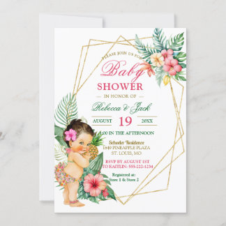 Invitation Fête Hawaïenne Bébé Fille Baby Shower Tropical Lua