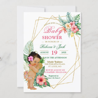 Invitation Fête Hawaïenne Fille Bébé Luau Tropicale