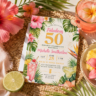 Invitation Fête Hawaïenne Florale Tropicale Fantastique 50 An