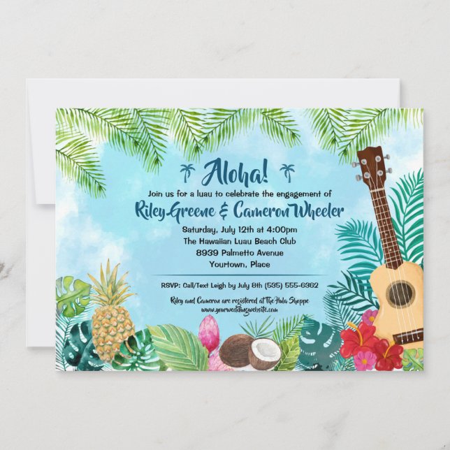 Invitation Fête Hawaïenne Luau à l'aquarelle (Devant)