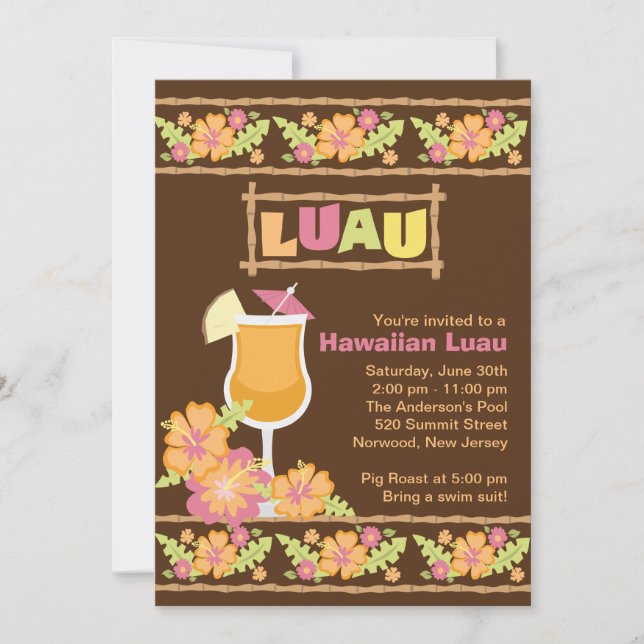 Invitation Fête Hawaiian Luau (Devant)