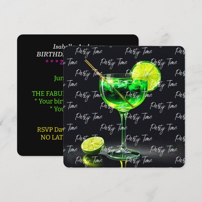 Invitation Fête Heure Neon Populaire Personnalisé (Devant / Derrière)