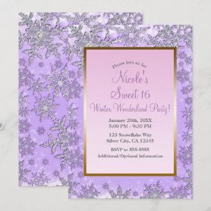 Invitation Fête hivernale aux flocons de neige violets et ros