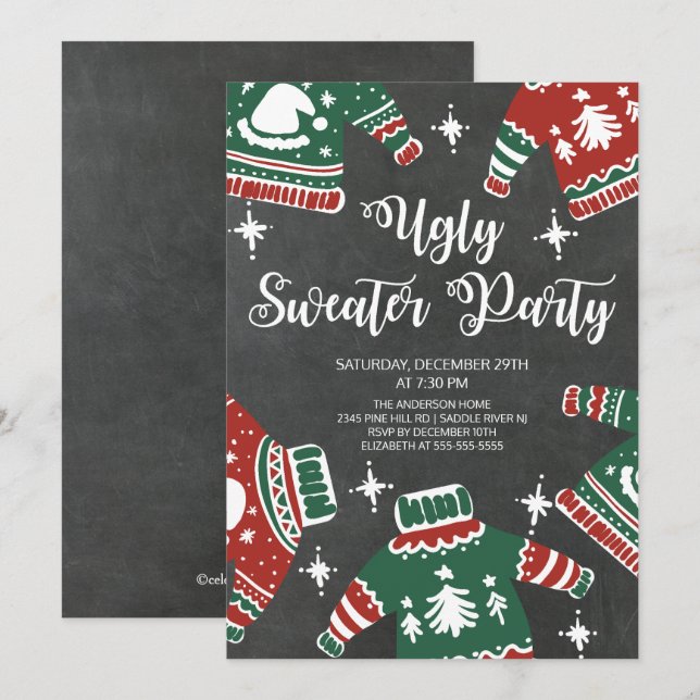 Invitation Fête hivernale de Chalkboard moderne (Devant / Derrière)