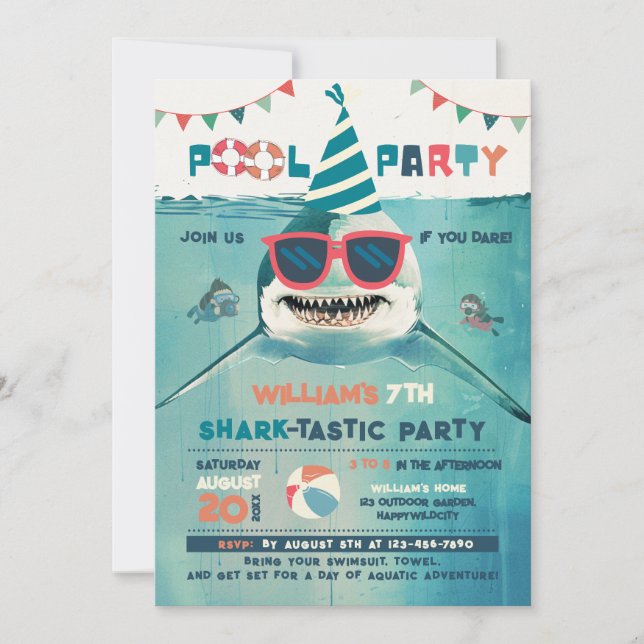 Invitation Fête incroyable au bord de la piscine (Devant)