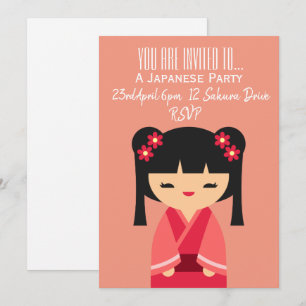 Invitation Fête japonaise à thème rose mignon