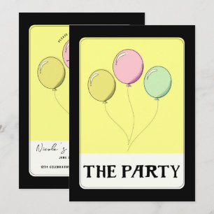 Invitation FÊTE Jaune Tarot Style Ballons d'anniversaire