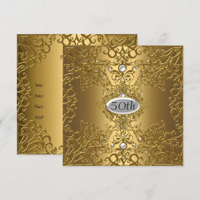Invitation Fête Jewel anniversaire 50 ans en or (Devant / Derrière)