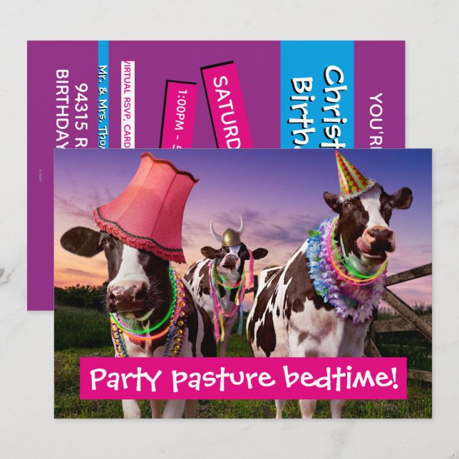 Invitation Fête jusqu'à ce que les vaches rentrent chez elles (Devant / Derrière)