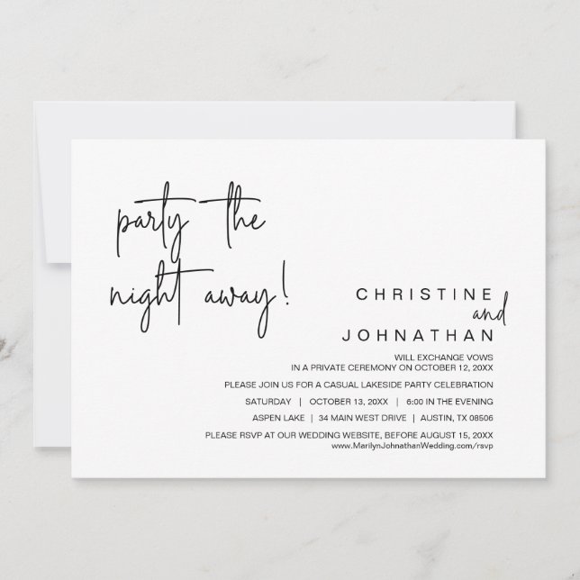 Invitation Fête la nuit loin, Mariage Elopement Dinner Inv (Devant)