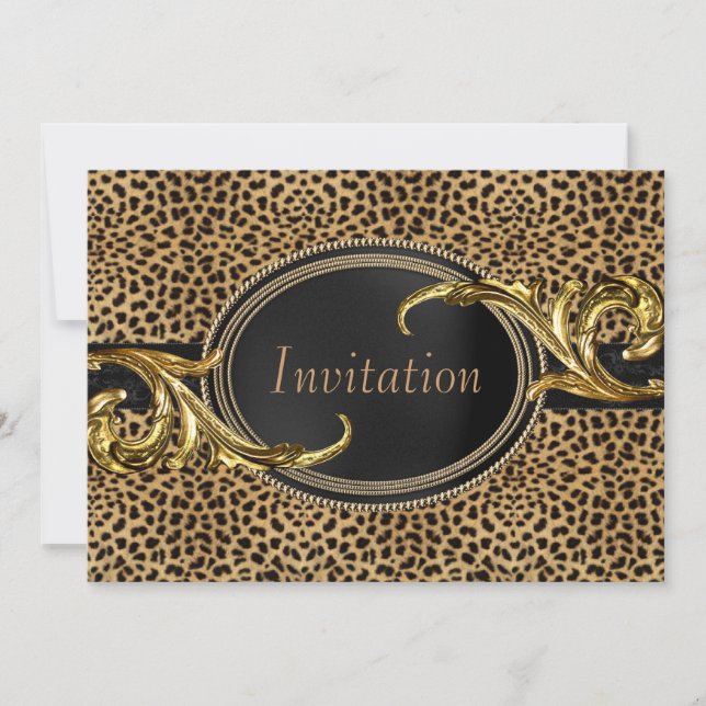 Invitation Fête Léopard Or Noir (Devant)