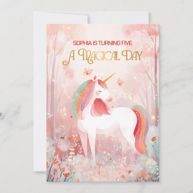 Invitation Fête Licorne de Conte de Fées (Devant)