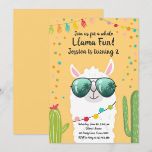 Invitation Fête Llama Anniversaire Alpaca Fiesta Fille Jaune