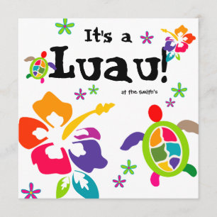 Invitation Fête Luau Fleurs d'Hibiscus Tortue Colorée