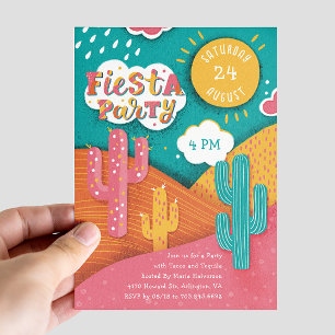 Invitation Fête lumineuse Fiesta. Tacos de cactus et tequila