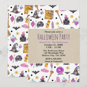Invitation Fête magique d'Halloween à l'aquarelle fantaisiste