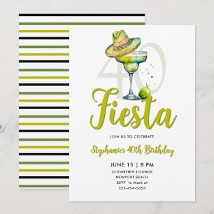 Invitation Fête Margarita Sombrero Vert Citron 40e Anniversai