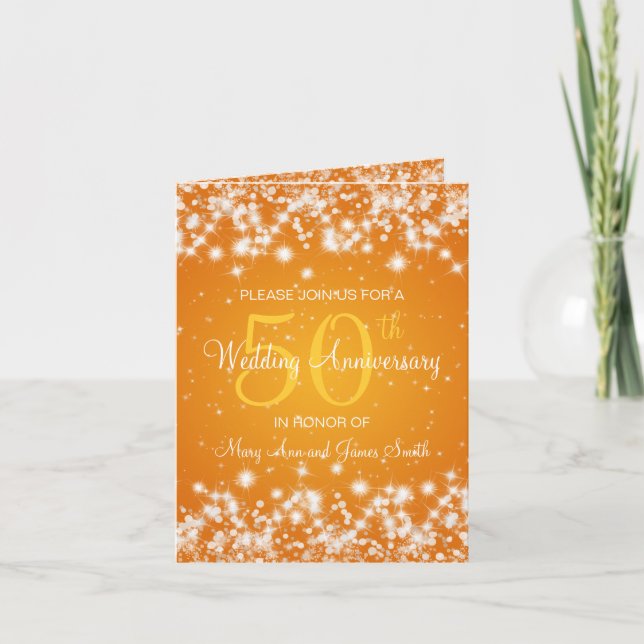 Invitation Fête mariage Anniversaire Hiver Étincelle Orange (Devant)
