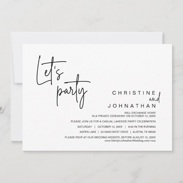 Invitation Fête, Mariage Elopement Dîner Célébration (Devant)