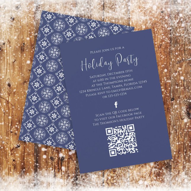 Invitation Fête Marine Blue Snowflake QR Code Facebook (Créateur téléchargé)