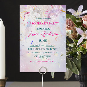 Invitation Fête Mascarade Confetti colorée Anniversaire