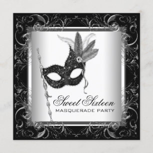 Invitation Fête Mascarade des 16 femmes blanches noires d'arg