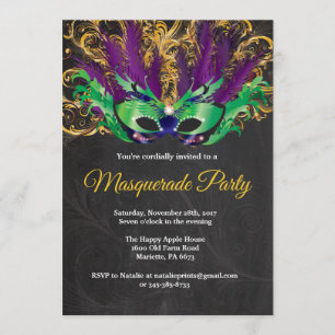 Invitation Fête Mascarade Magique Nuit Verte Purple Or