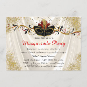 Invitation Fête mascarade rouge et or