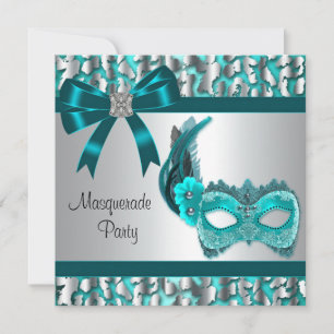 Invitation Fête masquée élégante léopard bleu sarcelle