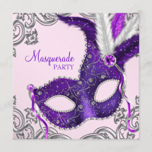 Invitation Fête masquée élégante rose et violette