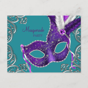 Invitation Fête masquée élégante violette et turquoise