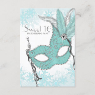 Invitation Fête Masquée Sweet 16 Flocon de Neige Bleu Turquoi