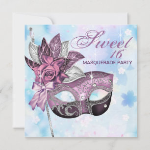 Invitation Fête masquée Sweet 16 Rose Violet