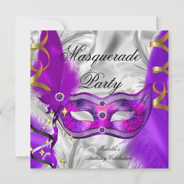 Invitation Fête Masquerade Anniversaire Fête Purple Argent (Devant)