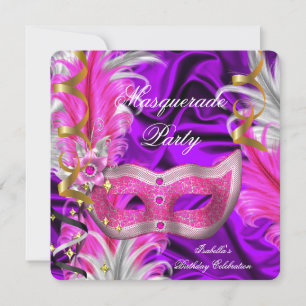 Invitation Fête Masquerade Anniversaire fête violet rose