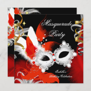 Invitation Fête Masquerade Anniversaire Masque Rouge Masque N