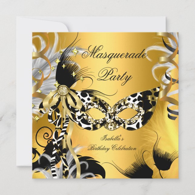 Invitation Fête Masquerade Anniversaire Masque Wild Mask Blac (Devant)