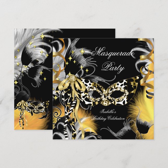 Invitation Fête Masquerade Anniversaire Masque Wild Mask Blac (Devant / Derrière)