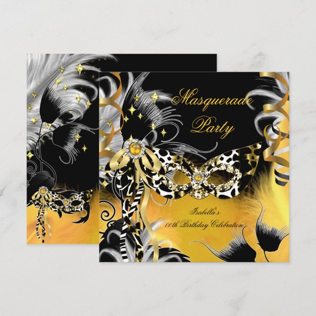 Invitation Fête Masquerade Anniversaire Masque Wild Mask Blac (Devant / Derrière)