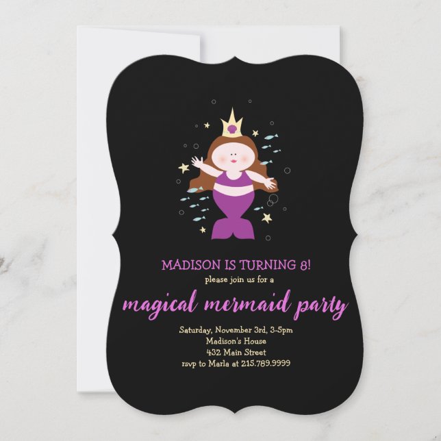 Invitation Fête Mermaid Vie marine violette fête d'anniversai (Devant)
